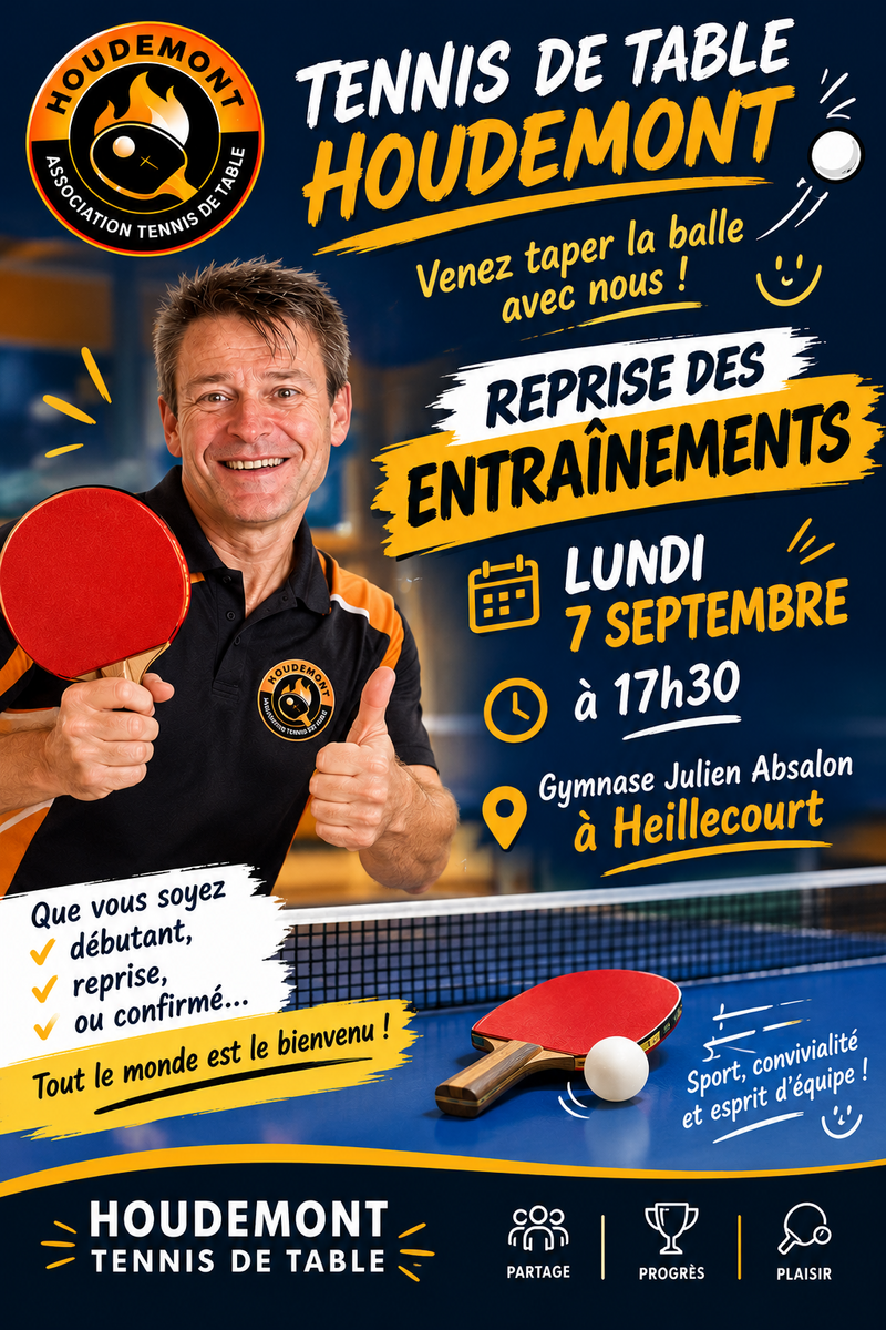Reprise des entraînements le lundi 7 septembre à 17h30