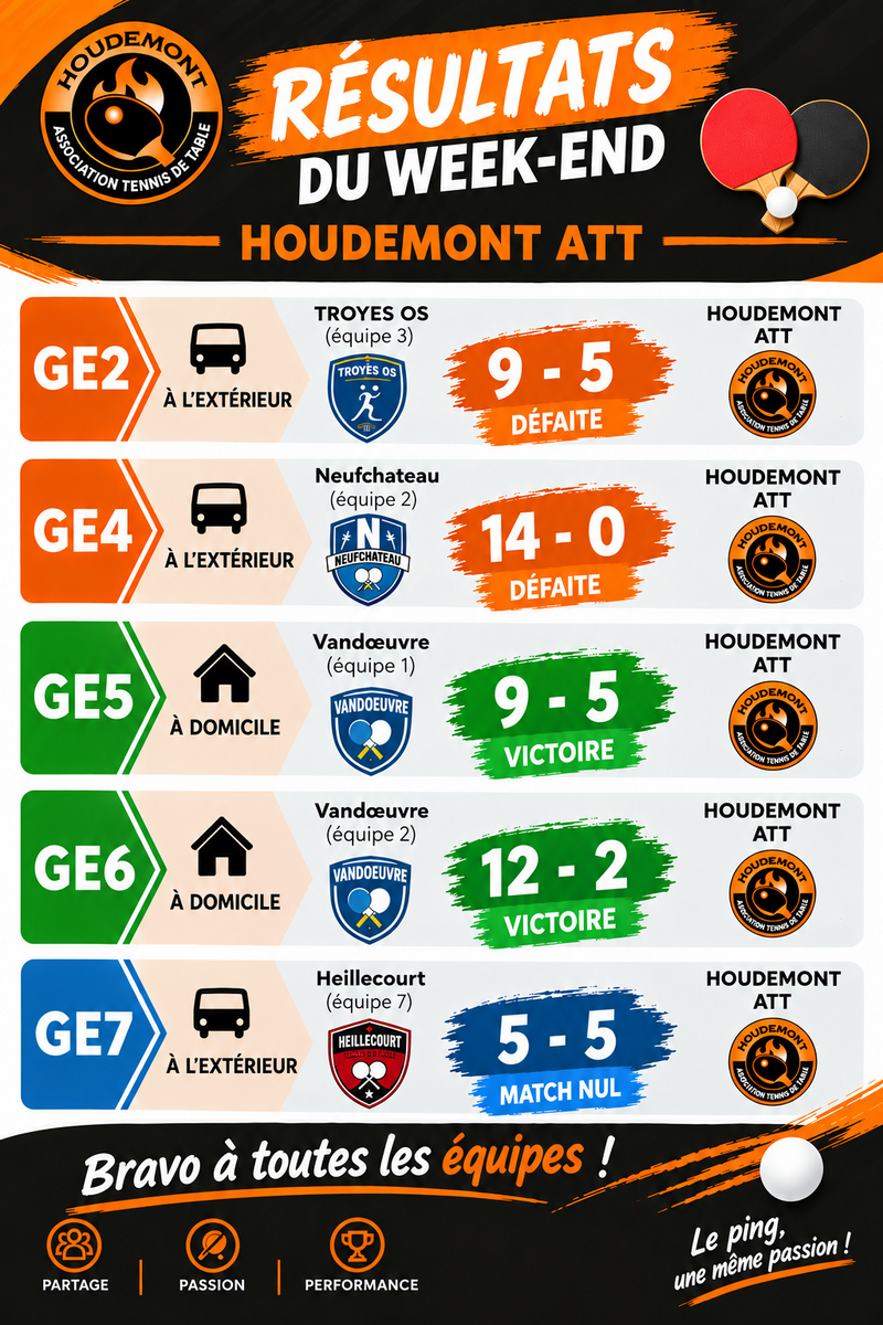 Championnat par équipes : Journée 1 : Résultats
