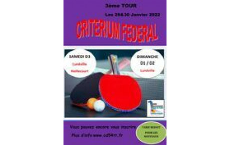 Résultats Critérium Fédéral et JT Ping Tour 3